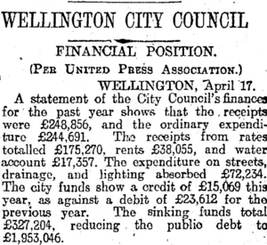 WELLINGTON CITY COUNCIL (Otago Daily Times 18-4-1916)