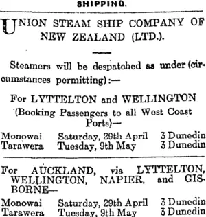 Page 1 Advertisements Column 2 (Otago Daily Times 27-4-1916)