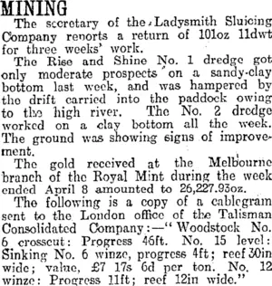 MINING. (Otago Daily Times 27-4-1916)