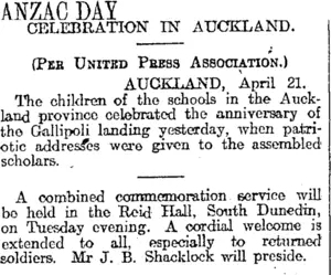 ANZAC DAY (Otago Daily Times 22-4-1916)