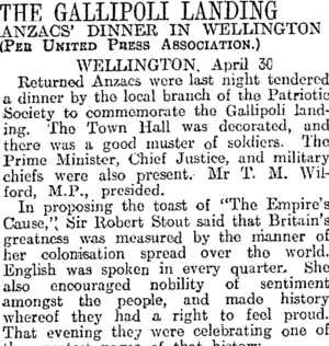 THE GALLIPOLI LANDING (Otago Daily Times 1-5-1916)