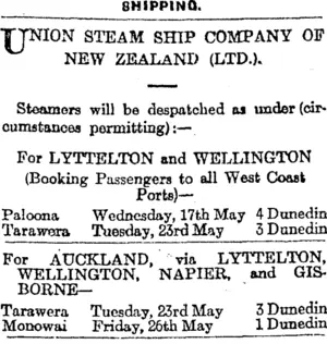 Page 1 Advertisements Column 2 (Otago Daily Times 16-5-1916)