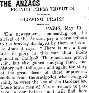 THE ANZACS (Otago Daily Times 12-5-1916)