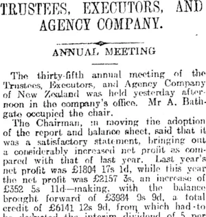 TRUSTEES, EXECUTORS, AND AGENCY COMPANY. (Otago Daily Times 13-5-1916)