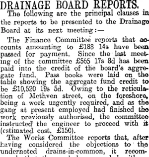 DRAINAGE BOARD REPORTS. (Otago Daily Times 20-5-1916)