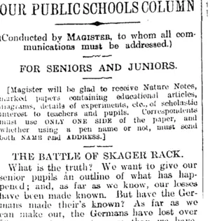 OUR PUBLIC SCHOOLS COLUMN (Otago Daily Times 15-6-1916)