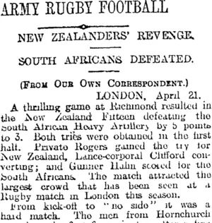 ARMY RUGBY FOOTBALL (Otago Daily Times 17-6-1916)