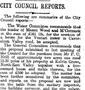 CITY COUNCIL REPORTS. (Otago Daily Times 12-6-1916)