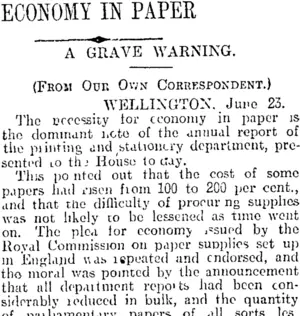 ECONOMY IN PAPER (Otago Daily Times 26-6-1916)