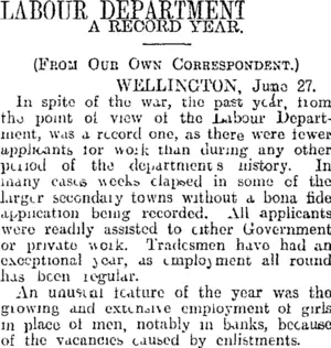 LABOUR DEPARTMENT (Otago Daily Times 28-6-1916)