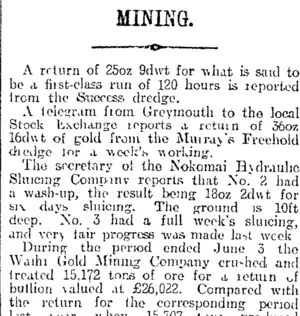 MINING. (Otago Daily Times 21-6-1916)
