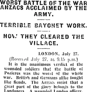 WORST BATTLE OF THE WAR (Otago Daily Times 28-7-1916)