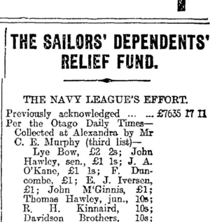 THE SAILORS, DEPENDENTS, RELIEF FUND. (Otago Daily Times 4-8-1916)