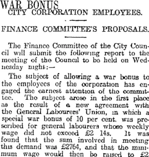 WAR BONUS (Otago Daily Times 7-8-1916)