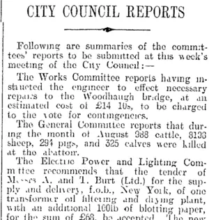 CITY COUNCIL REPORTS (Otago Daily Times 18-9-1916)