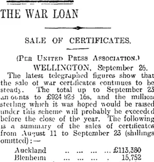 THE WAR LOAN (Otago Daily Times 27-9-1916)