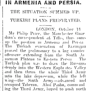 IN ARMENIA AND PERSIA. (Otago Daily Times 16-10-1916)