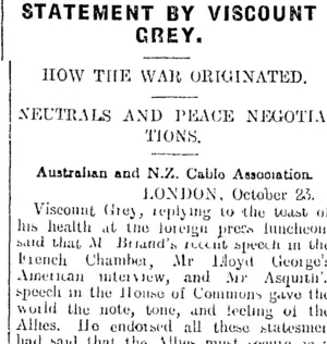 STATEMENT BY VISCOUNT GREY. (Otago Daily Times 25-10-1916)