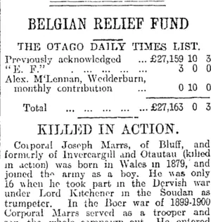 BELGIAN RELIEF FUND (Otago Daily Times 26-10-1916)