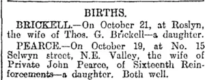 BIRTHS. (Otago Daily Times 23-10-1916)