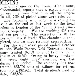 MINING. (Otago Daily Times 31-10-1916)