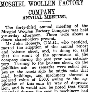 MOSGIEL WOOLLEN FACTORY COMPANY (Otago Daily Times 4-11-1916)