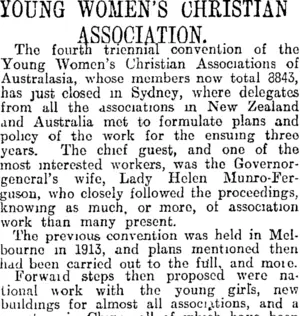 YOUNG WOMEN'S CHRISTIAN ASSOCIATION. (Otago Daily Times 1-11-1916)