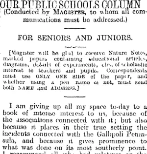 OUR PUBLIC SCHOOLS COLUMN (Otago Daily Times 16-11-1916)