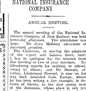 NATIONAL INSURANCE COMPANY (Otago Daily Times 22-11-1916)