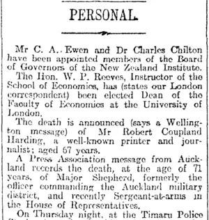 PERSONAL (Otago Daily Times 19-12-1916)