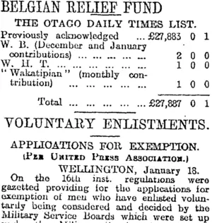 BELGIAN RELIEF FUND (Otago Daily Times 19-1-1917)