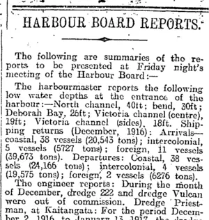 HARBOUR BOARD REPORTS. (Otago Daily Times 24-1-1917)