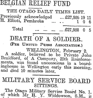 BELGIAN RELIEF FUND (Otago Daily Times 3-2-1917)