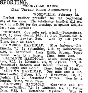 SPORTING. (Otago Daily Times 16-2-1917)