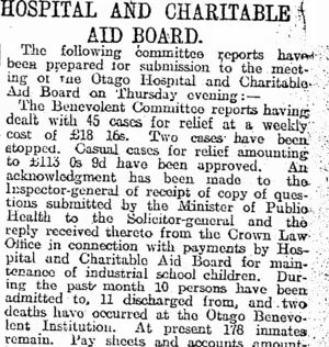 HOSPITAL AND CHARITABLE AID BOARD. (Otago Daily Times 19-2-1917)