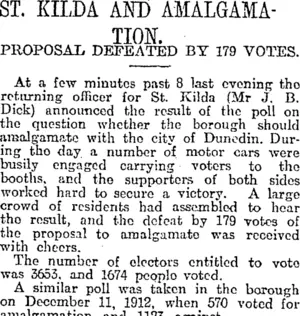 ST. KILDA AND AMALGAMATION. (Otago Daily Times 8-3-1917)