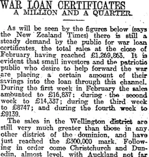 WAR LOAN CERTIFICATES (Otago Daily Times 9-3-1917)