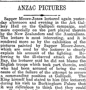 ANZAC PICTURES (Otago Daily Times 29-3-1917)