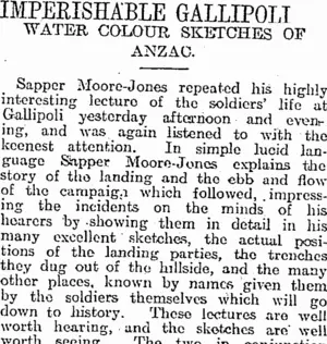 IMPERISHABLE GALLIPOLI (Otago Daily Times 20-3-1917)