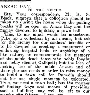 ANZAC DAY. (Otago Daily Times 31-3-1917)