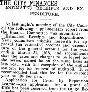 THE CITY FINANCES (Otago Daily Times 5-4-1917)