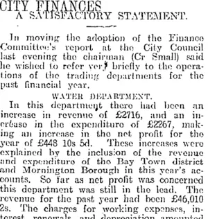 CITY FINANCES (Otago Daily Times 19-4-1917)