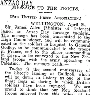 ANZAC DAY (Otago Daily Times 25-4-1917)