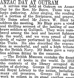 ANZAC DAY AT OUTRAM (Otago Daily Times 27-4-1917)
