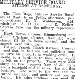 MILITARY SERVICE BOARD (Otago Daily Times 23-4-1917)