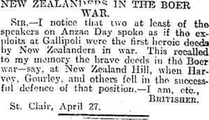 NEW IN THE BOER WAR. (Otago Daily Times 30-4-1917)