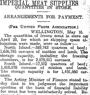 IMPERIAL MEAT SUPPLIES (Otago Daily Times 17-5-1917)