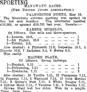 SPORTING. (Otago Daily Times 17-5-1917)