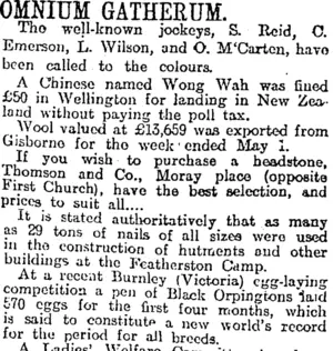 OMNIUM GATHERUM. (Otago Daily Times 12-5-1917)