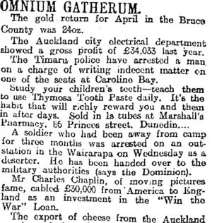 OMNIUM GATHERUM. (Otago Daily Times 6-6-1917)